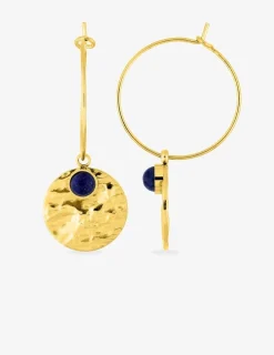 Boucles d'oreilles créoles acier doré et lapis-lazuli bleu synthétique SO OR