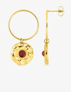 Boucles d'oreilles créoles acier doré et rubis synthétique SO OR