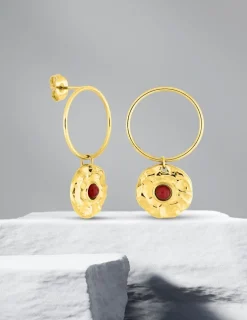 Boucles d'oreilles créoles acier doré et rubis synthétique SO OR