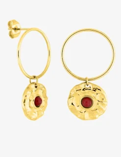 Boucles d'oreilles créoles acier doré et rubis synthétique SO OR