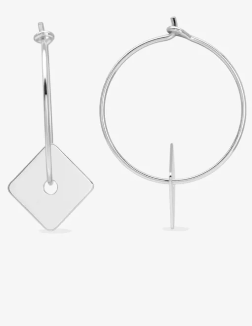 Boucles d'oreilles créoles motif carré argent 925‰ SO OR