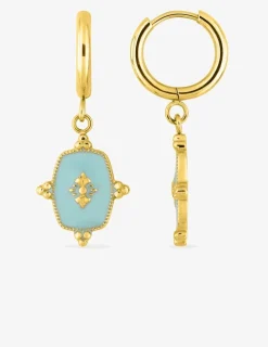 Boucles d'oreilles créoles acier doré et lacque turquoise SO OR