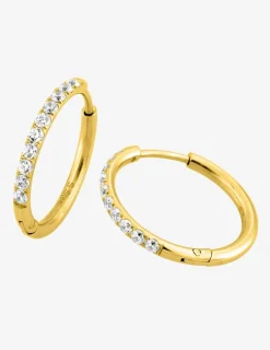 Boucles d'oreilles créoles 20 mm acier doré et oxydes de zirconium synthétiques SO OR