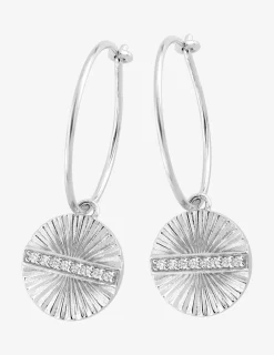 Boucles d'oreilles créoles 15 mm rond argent 925‰ rhodié et ligne oxydes de zirconium SO OR