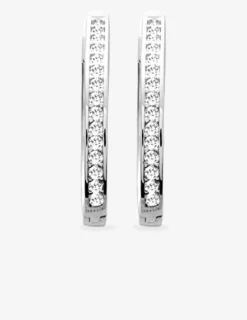 Boucles d'oreilles créoles fermoir charnières argent rhodié 925%o avec oxyde de zirconium 22 mm. SO OR