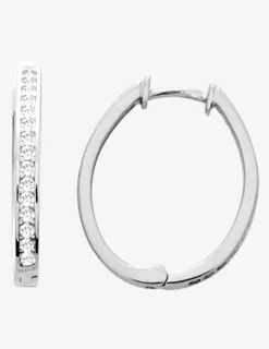 Boucles d'oreilles créoles fermoir charnières argent rhodié 925%o avec oxyde de zirconium 22 mm. SO OR