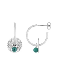 Boucles d'oreilles créoles en argent 925 ‰ rhodié avec turquoise SO OR