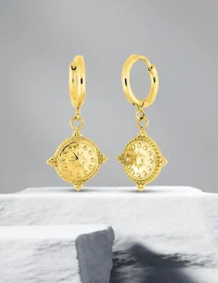 Boucles d'oreilles créoles pendantes en acier doré SO OR