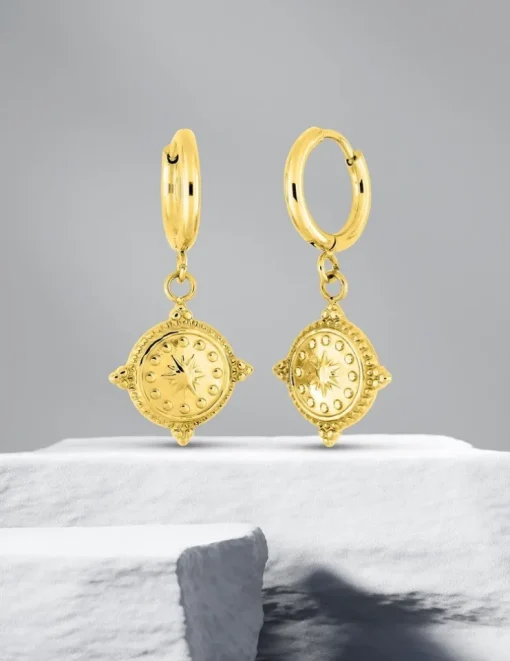 Boucles d'oreilles créoles pendantes en acier doré SO OR
