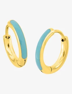 Boucles d'oreilles créoles en acier doré, laqué bleu turquoise SO OR