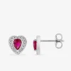 Boucles d'oreilles cœur argent 925‰ rhodié et oxyde de zirconium rouge accompagné SO OR
