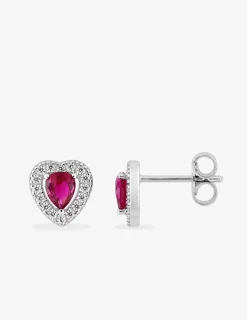 Boucles d'oreilles cœur argent 925‰ rhodié et oxyde de zirconium rouge accompagné SO OR