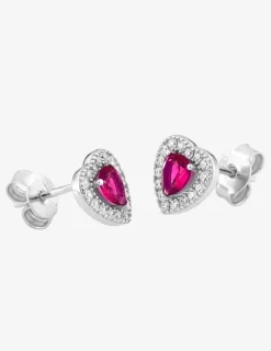 Boucles d'oreilles cœur argent 925‰ rhodié et oxyde de zirconium rouge accompagné SO OR