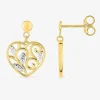 Boucles d'oreilles cœur filigrane or jaune 375‰, rhodium et oxydes de zirconium SO OR