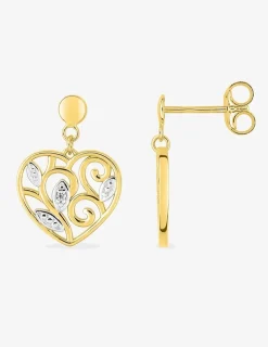 Boucles d'oreilles cœur filigrane or jaune 375‰, rhodium et oxydes de zirconium SO OR