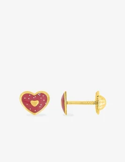 Boucles d'oreilles cœur or jaune 375‰ et laque SO OR