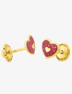 Boucles d'oreilles cœur or jaune 375‰ et laque SO OR