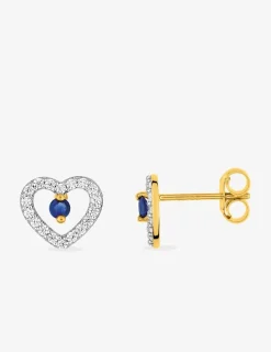 Boucles d'oreilles cœur or 375‰, saphir et oxyde de zirconium SO OR