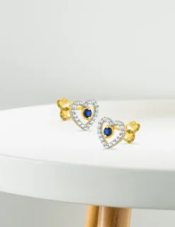 Boucles d'oreilles cœur or 375‰, saphir et oxyde de zirconium SO OR