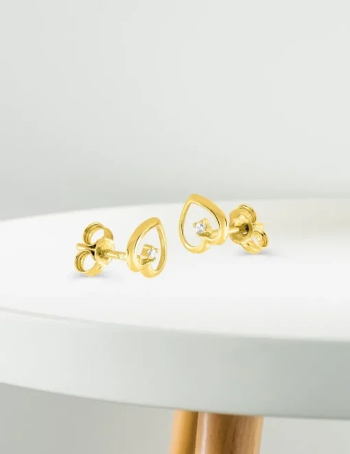 Boucles d'oreilles cœur or jaune 375‰ et oxyde de zirconium SO OR