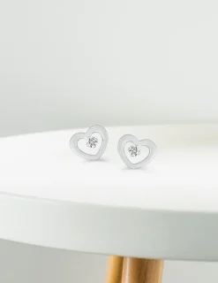 Boucles d'oreilles cœur or blanc 375‰ et oxyde de zirconium SO OR