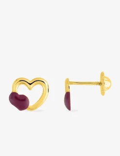 Boucles d'oreilles cœur or jaune 375‰ et laque SO OR