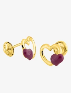 Boucles d'oreilles cœur or jaune 375‰ et laque SO OR