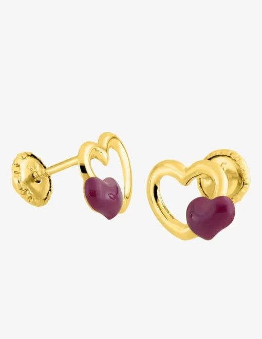 Boucles d'oreilles cœur or jaune 375‰ et laque SO OR