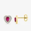 Boucles d'oreilles cœur plaqué or, rhodium et oxyde de zirconium rouge accompagné SO OR