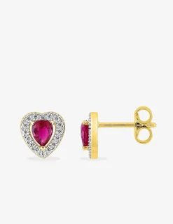 Boucles d'oreilles cœur plaqué or, rhodium et oxyde de zirconium rouge accompagné SO OR