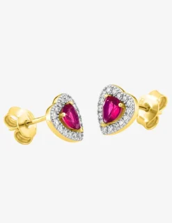 Boucles d'oreilles cœur plaqué or, rhodium et oxyde de zirconium rouge accompagné SO OR