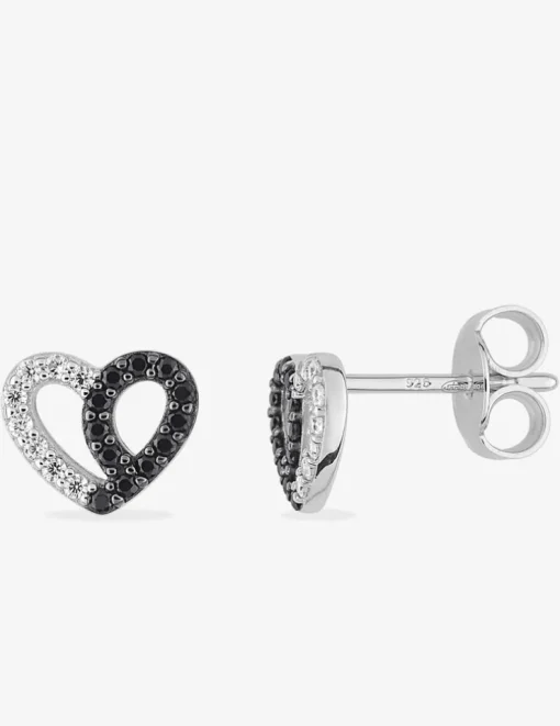 Boucles d'oreilles cœurs bicolores argent rhodié 925‰ avec oxyde de zirconium SO OR