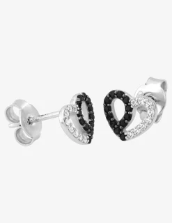 Boucles d'oreilles cœurs bicolores argent rhodié 925‰ avec oxyde de zirconium SO OR
