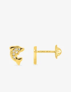 Boucles d'oreilles dauphin or jaune 375 ‰ et oxydes de zirconium SO OR