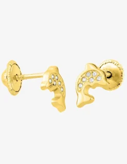 Boucles d'oreilles dauphin or jaune 375 ‰ et oxydes de zirconium SO OR