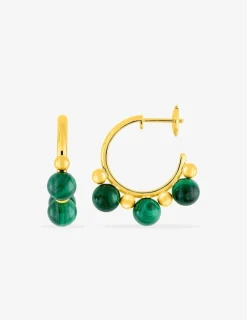 Boucles d'oreilles demi-créoles or jaune 750 ‰ et malachite SO OR