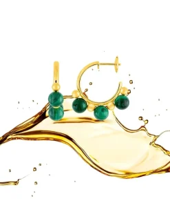 Boucles d'oreilles demi-créoles or jaune 750 ‰ et malachite SO OR