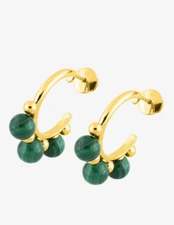 Boucles d'oreilles demi-créoles or jaune 750 ‰ et malachite SO OR
