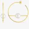 Boucles d'oreilles demi-créoles 40 mm plaqué or, barre horizontale avec perle d'imitation 10 mm SO OR