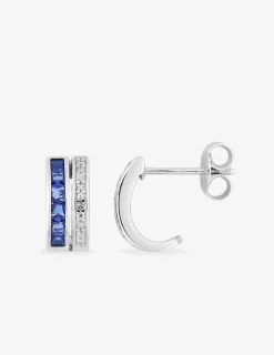 Boucles d'oreilles demi-créoles argent 925‰ rhodié, oxydes de zirconium bleus et blancs SO OR