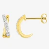 Boucles d'oreilles demi-créoles anneaux croisés bicolores 1 mm plaqué or, rhodium et oxyde de zirconium SO OR