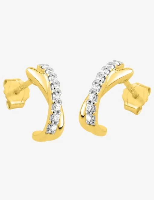 Boucles d'oreilles demi-créoles anneaux croisés bicolores 1 mm plaqué or, rhodium et oxyde de zirconium SO OR