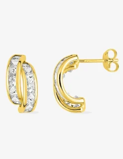 Boucles d'oreilles demi-créoles en or jaune 375‰ et oxyde de zirconium SO OR