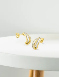 Boucles d'oreilles demi-créoles en or jaune 375‰ et oxyde de zirconium SO OR