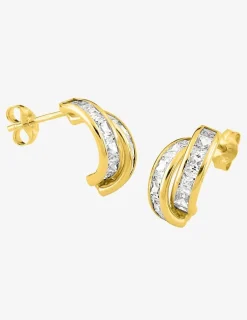 Boucles d'oreilles demi-créoles en or jaune 375‰ et oxyde de zirconium SO OR