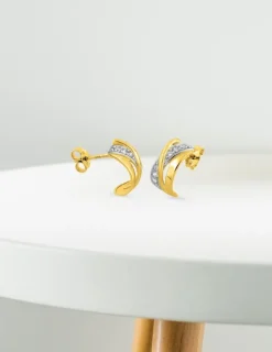 Boucles d'oreilles demi-créoles en or jaune 375‰ et oxyde de zirconium SO OR