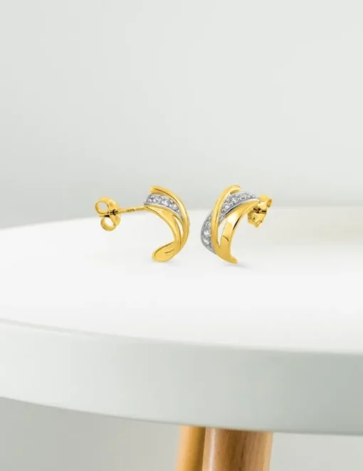 Boucles d'oreilles demi-créoles en or jaune 375‰ et oxyde de zirconium SO OR