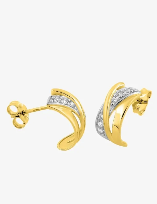 Boucles d'oreilles demi-créoles en or jaune 375‰ et oxyde de zirconium SO OR