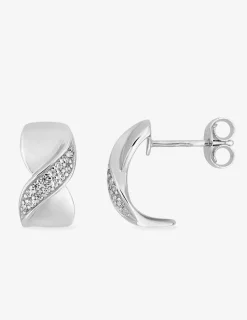 Boucles d'oreilles demi-créoles en or blanc 375‰ et oxyde de zirconium SO OR