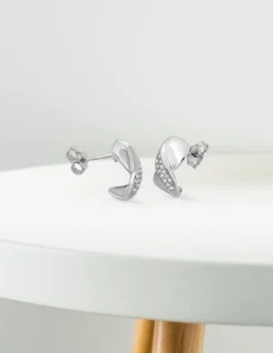 Boucles d'oreilles demi-créoles en or blanc 375‰ et oxyde de zirconium SO OR